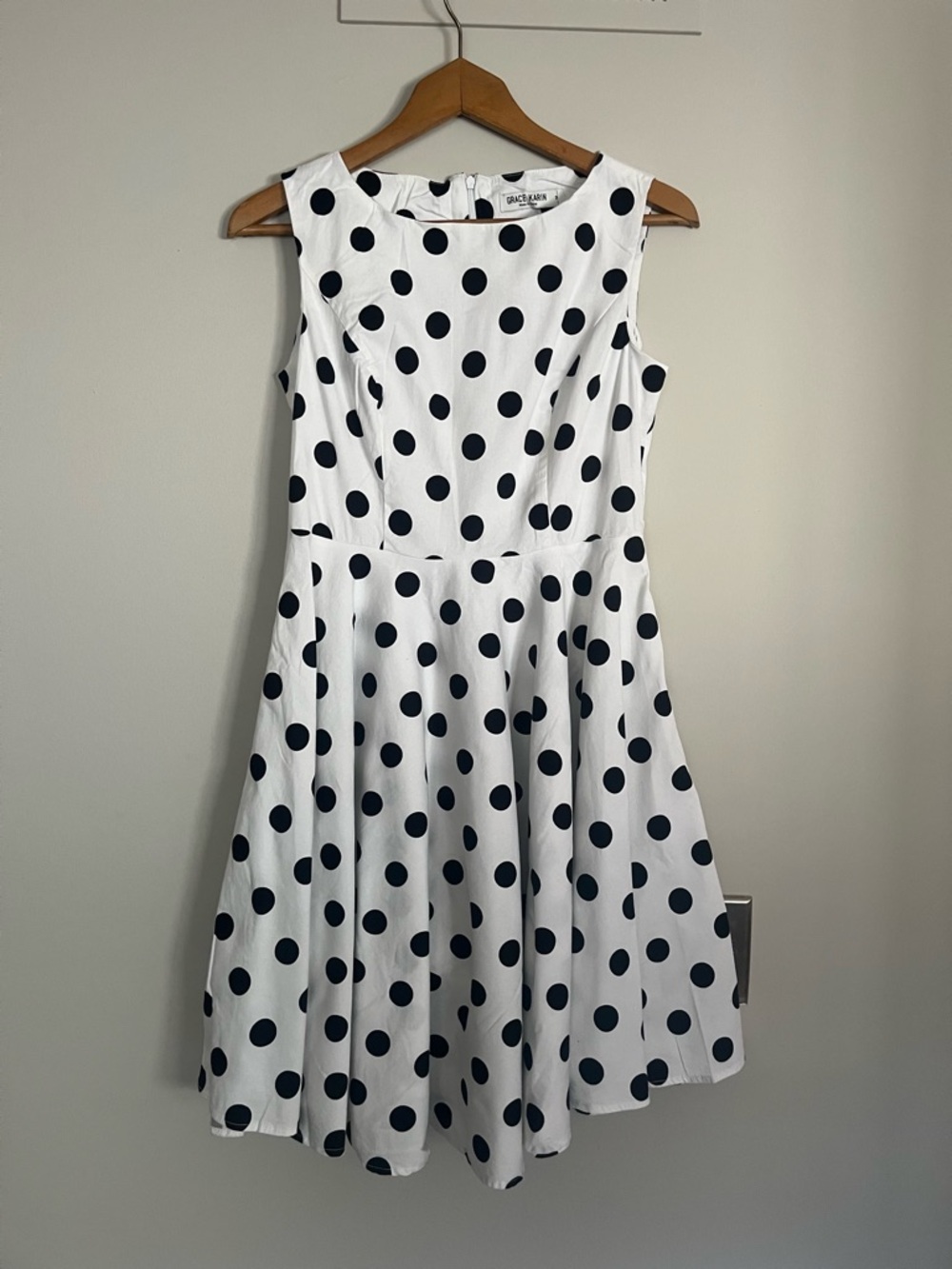 White and Black Polka Dot Sleeveless Fit & Flare Dress